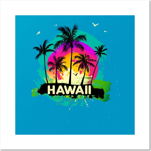 Hawaii Souvenir Retro Sunset Wall Art by tropicalteesshop